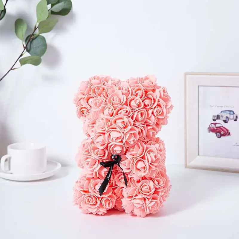 Rose Bear NEW Valentines Day Gifts 25cm Flower Bears Artificial Floral Decorations Mother' DAY Gift For Girlfriend Festival And