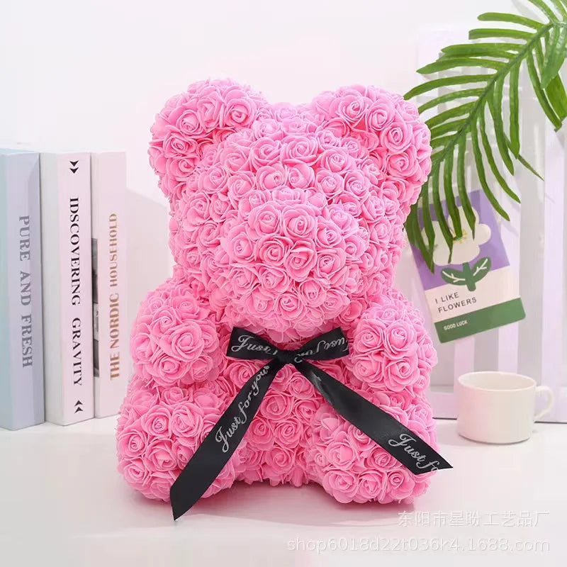 Rose Bear NEW Valentines Day Gifts 25cm Flower Bears Artificial Floral Decorations Mother' DAY Gift For Girlfriend Festival And