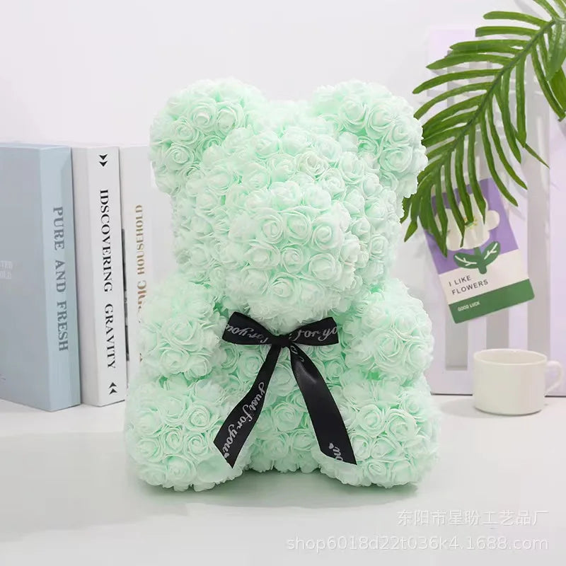 Rose Bear NEW Valentines Day Gifts 25cm Flower Bears Artificial Floral Decorations Mother' DAY Gift For Girlfriend Festival And