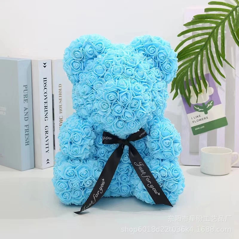 Rose Bear NEW Valentines Day Gifts 25cm Flower Bears Artificial Floral Decorations Mother' DAY Gift For Girlfriend Festival And